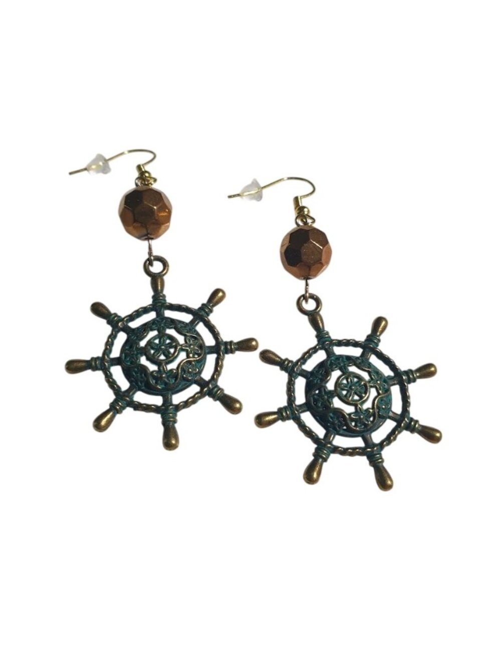 Nautical Ship Wheel Earrings Dangle Drop Hook Earrings Handcrafted Jewelry Gift